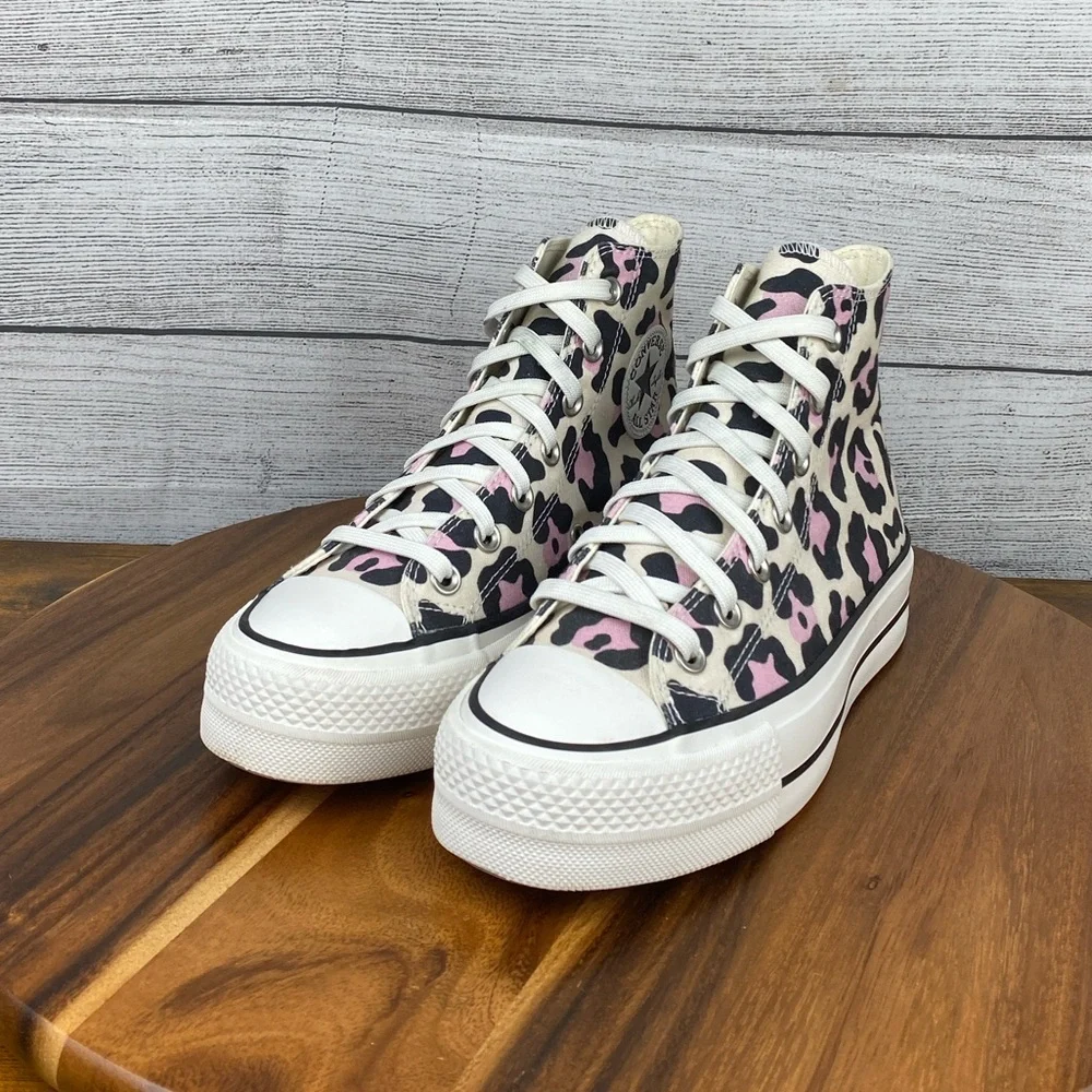 Converse Chuck Taylor All Star Lift High Pink Leopard Shoes 568002C Women’s 7.5